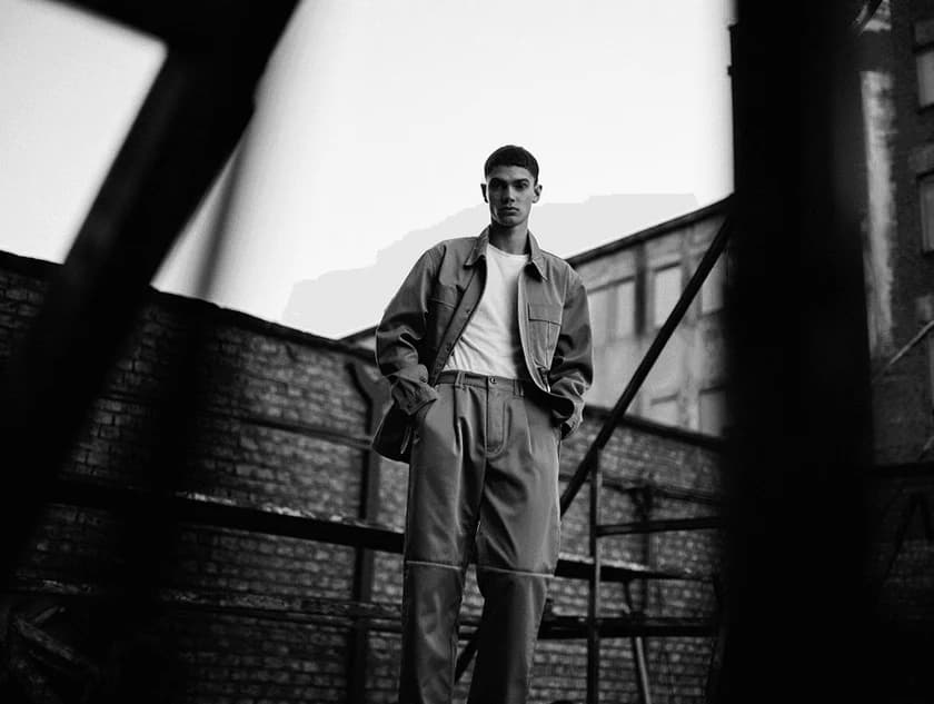 Monochrome fashion portrait on a stairwell