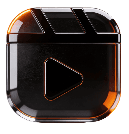 Glass clapperboard rendered in black and orange