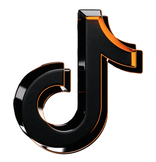 Glass music-note mark rendered in black and orange